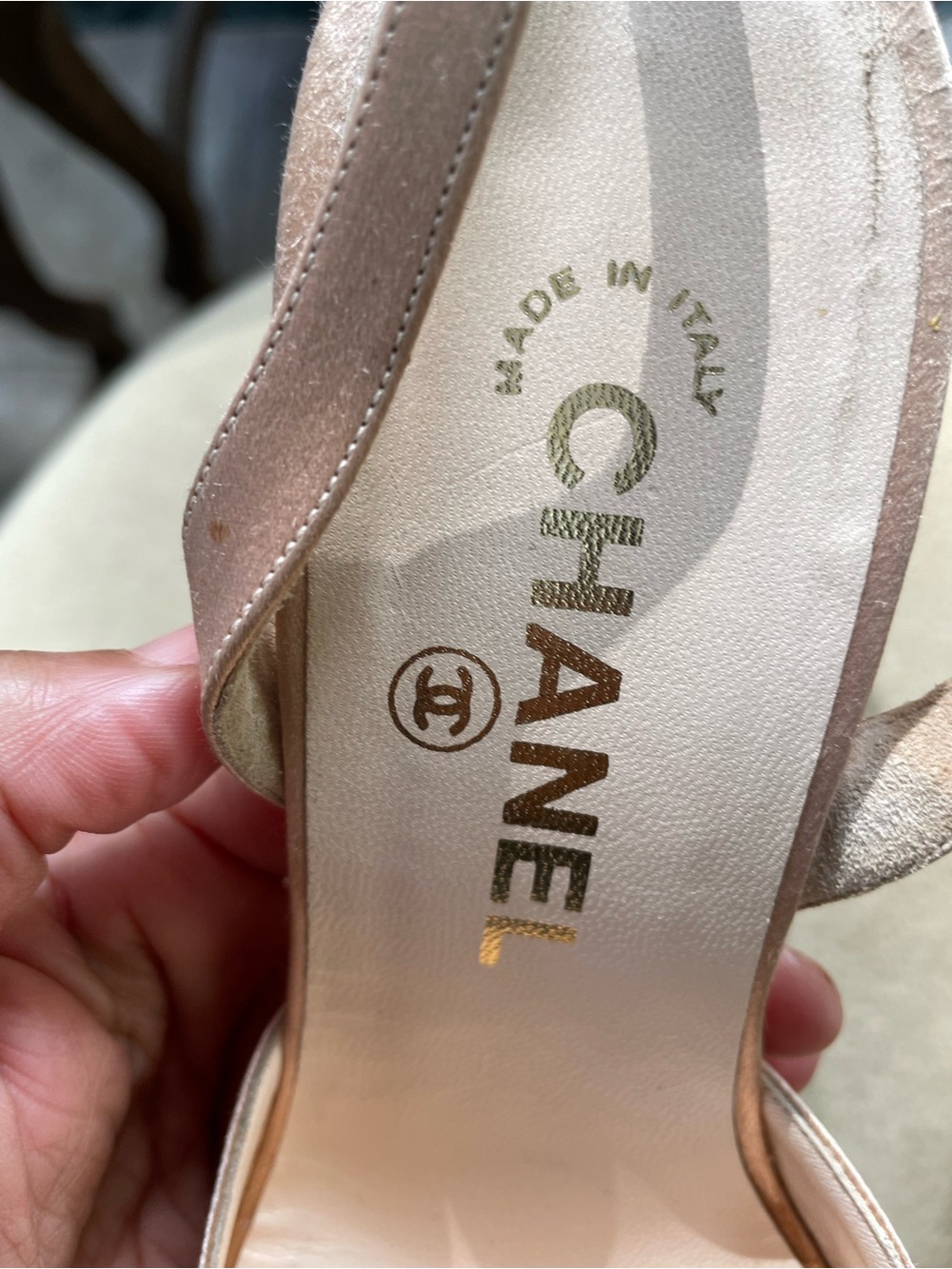 CHANEL Blush Satin Block-Heel Sandals - Picture 7 of 12